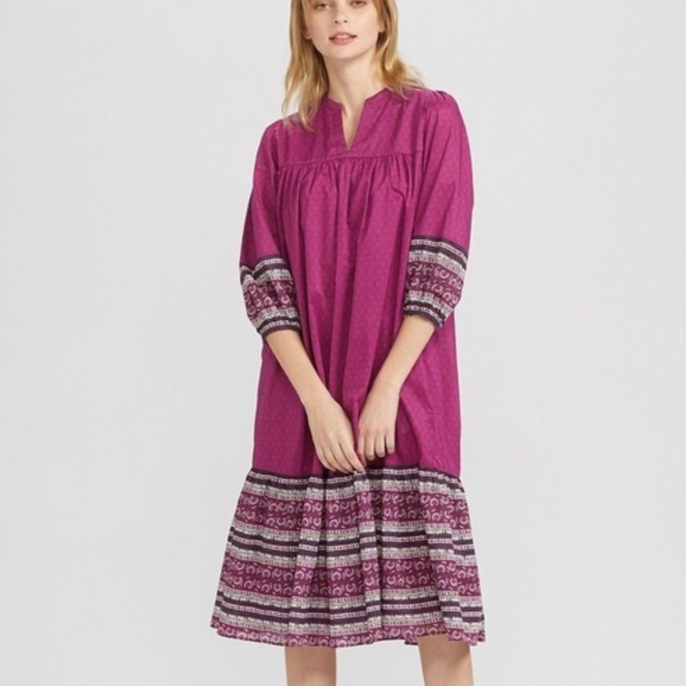Anna Sui Uniqlo collab 100% cotton purple prairie boho peasant midi dress NWT